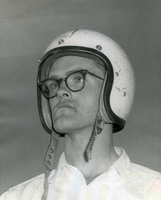 tunis speedway, history of Iowa, Iowa History, racecar driver, Volgarino, Jim, glasses, Iowa, helmet, Waterloo, IA, Portraits - Individual