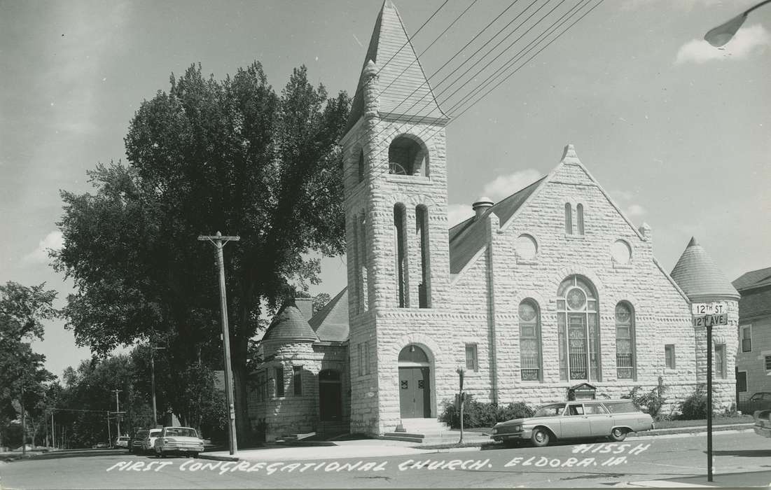 station wagon, Religious Structures, Palczewski, Catherine, Eldora, IA, history of Iowa, church, Iowa, Cities and Towns, car, Iowa History