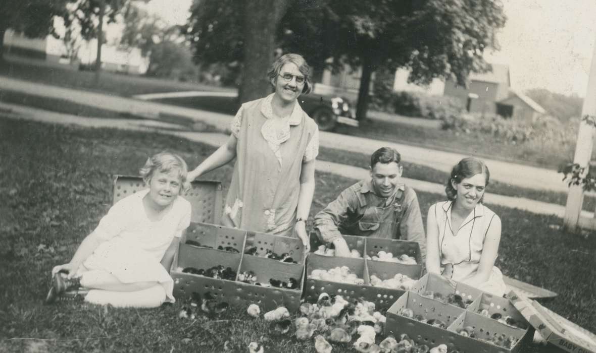 Portraits - Group, Iowa, Animals, Webster City, IA, Iowa History, McMurray, Doug, Children, hatchery, Labor and Occupations, history of Iowa, chick