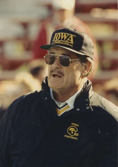 hat, sunglasses, Portraits - Individual, Iowa History, football, Iowa, mustache, Sports, cap, Iowa City, IA, university of iowa, Seashore Hall, hadyn fry, coach, history of Iowa