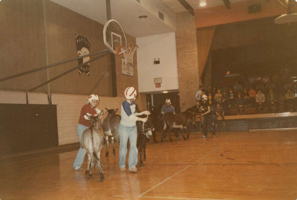 Animals, Iowa History, Iowa, Schools and Education, Schmillen, Gloria, Sports, basketball, Entertainment, donkey, Marcus, IA, history of Iowa