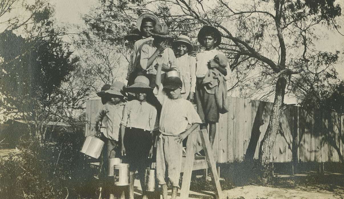 Portraits - Group, correct date needed, IA, Iowa, hat, LeQuatte, Sue, Children, ladder, People of Color, Labor and Occupations, history of Iowa, Iowa History, paint