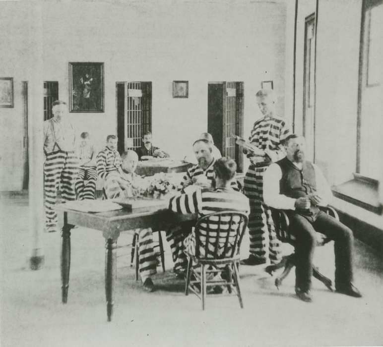 history of Iowa, uniform, Iowa History, anamosa state penitentiary, Prisons and Criminal Justice, Anamosa State Penitentiary Museum, chair, Iowa, desk, cellblock, Anamosa, IA