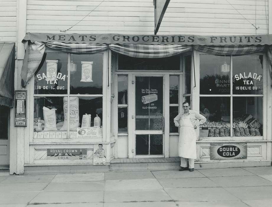 Main Streets & Town Squares, history of Iowa, Iowa History, bakery, groceries, Businesses and Factories, store, Waverly, IA, Iowa, fruits, Labor and Occupations, flour, Food and Meals, Waverly Public Library, Portraits - Individual