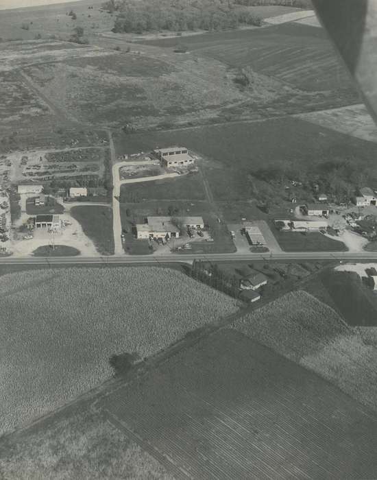 field, history of Iowa, Waverly Public Library, Waverly, IA, Iowa, car, Aerial Shots, road, building, Iowa History