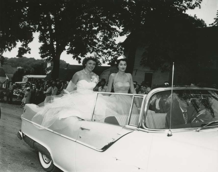 Portraits - Group, history of Iowa, Iowa History, Entertainment, Motorized Vehicles, earring, car, corsage, convertible, necklace, Iowa, crown, ball gown, Waverly Public Library