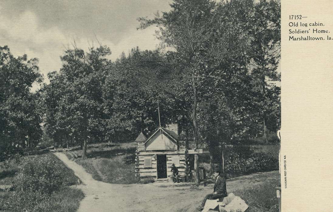 Military and Veterans, cabin, history of Iowa, Iowa History, man, postcard, Iowa, Shaulis, Gary