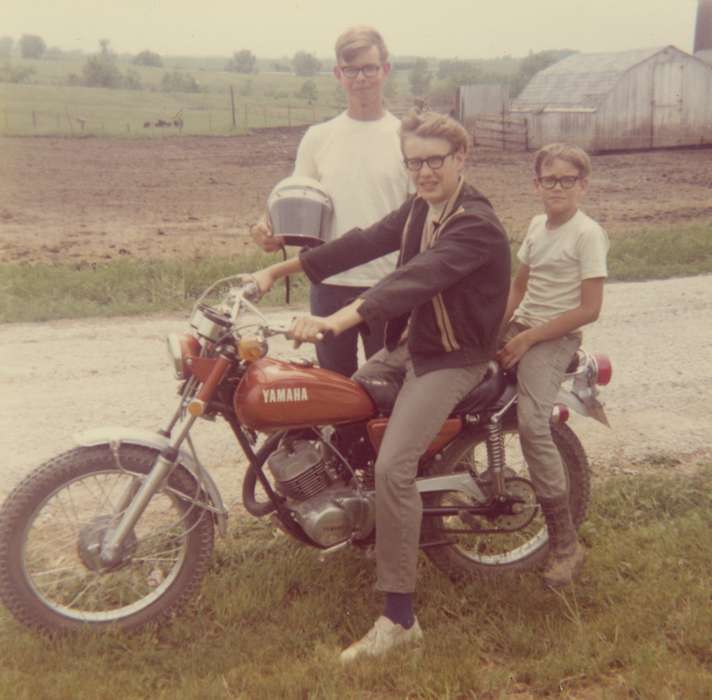 Portraits - Group, yamaha, history of Iowa, Iowa History, Motorized Vehicles, motorcycle, Schrodt, Evelyn, Murray, IA, Iowa