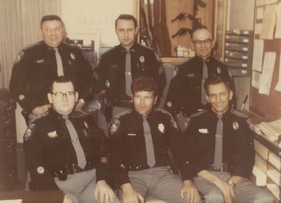 Portraits - Group, Deitrick, Allene, police, history of Iowa, uniform, Iowa History, Civic Engagement, Iowa, Evansdale, IA, Labor and Occupations