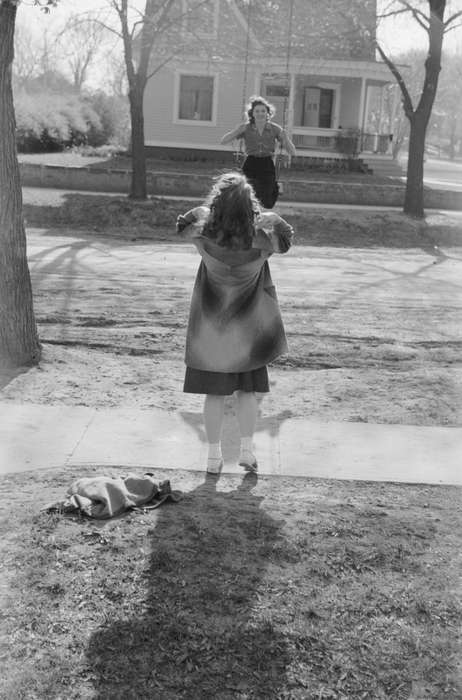 Cities and Towns, fun, play, playing, Children, girl, Library of Congress, girls, peacoat, Iowa, smile, history of Iowa, Iowa History, swing, Leisure