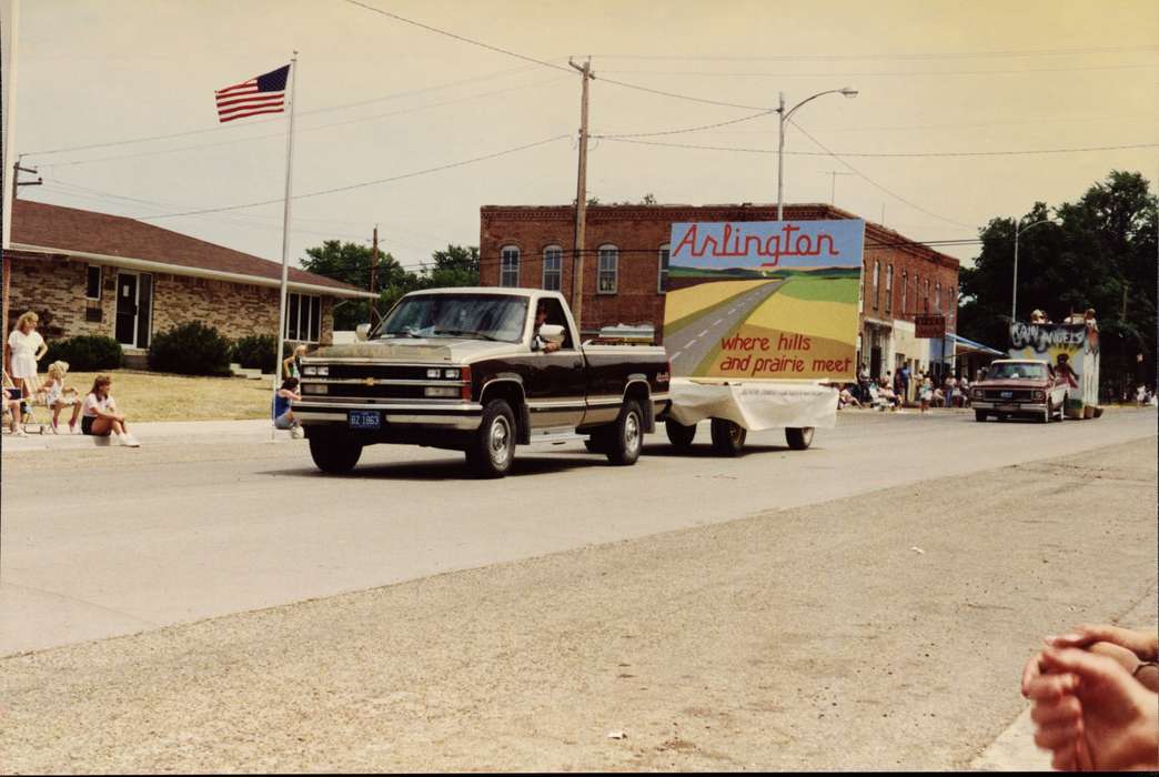 flag, Main Streets & Town Squares, float, history of Iowa, Iowa History, Entertainment, parade, Motorized Vehicles, truck, american flag, Knivsland, Rick, Iowa, chevy, Arlington, IA