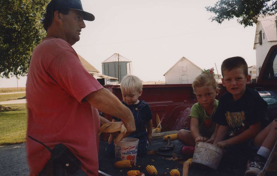 Food and Meals, husking corn, Aden, Marilyn, Iowa, truck, pickup truck, Leisure, Children, shucking, corn, history of Iowa, Palmer, IA, Iowa History