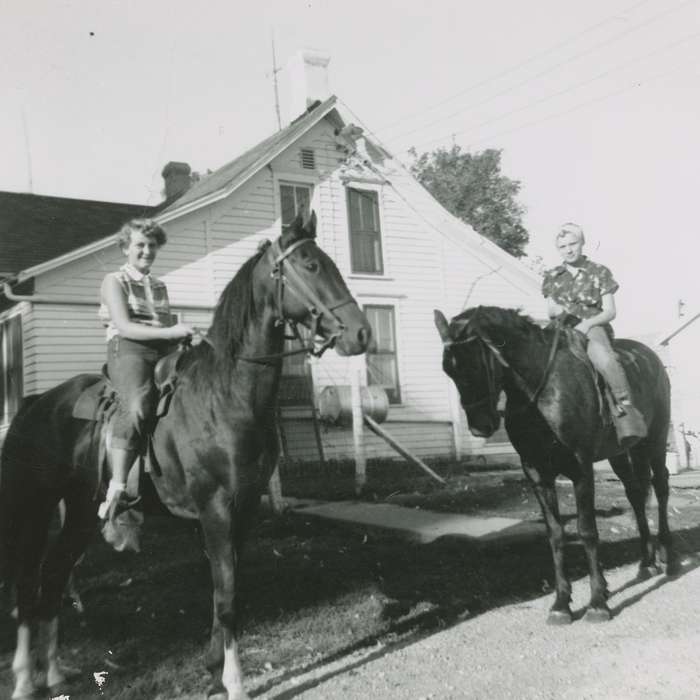 Portraits - Group, Animals, Iowa History, saddle, Iowa, Carlson, Julie, Rural Newkirk, IA, horseback riding, horses, Farms, Homes, history of Iowa