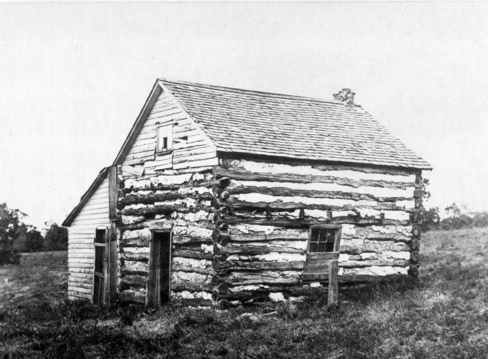 history of Iowa, house, Homes, Iowa, log cabin, Iowa History, Scherrman, Pearl, Farley, IA