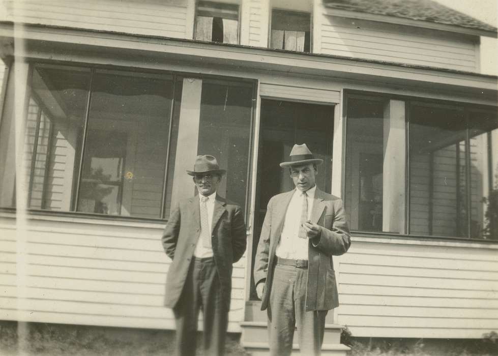 Neymeyer, Robert, Homes, history of Iowa, Parkersburg, IA, porch, hat, Iowa, cigar, house, Iowa History, Portraits - Group