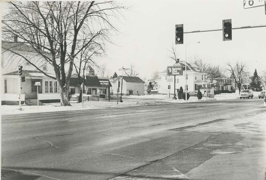 history of Iowa, Businesses and Factories, Waverly, IA, Waverly Public Library, Iowa, fast food, Motorized Vehicles, Food and Meals, Winter, Iowa History, Cities and Towns, winter, cars