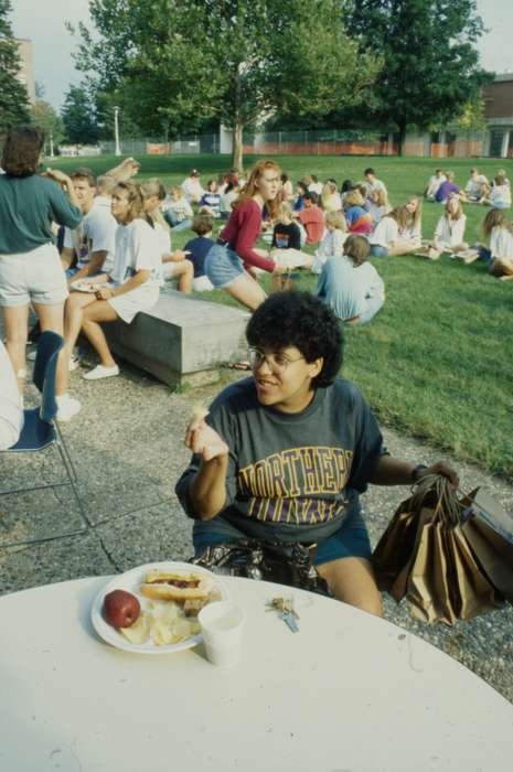 UNI Special Collections & University Archives, history of Iowa, lawn, crowd, Iowa, Food and Meals, uni, Cedar Falls, IA, african american, hot dog, People of Color, Iowa History, university of northern iowa, Schools and Education