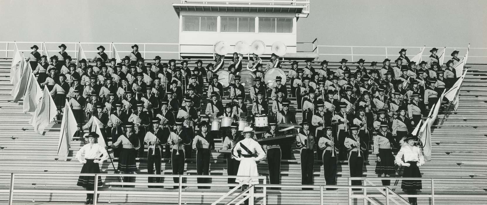 Waverly Public Library, marching band, instruments, Iowa, bleachers, history of Iowa, Iowa History, Waverly, IA, Portraits - Group