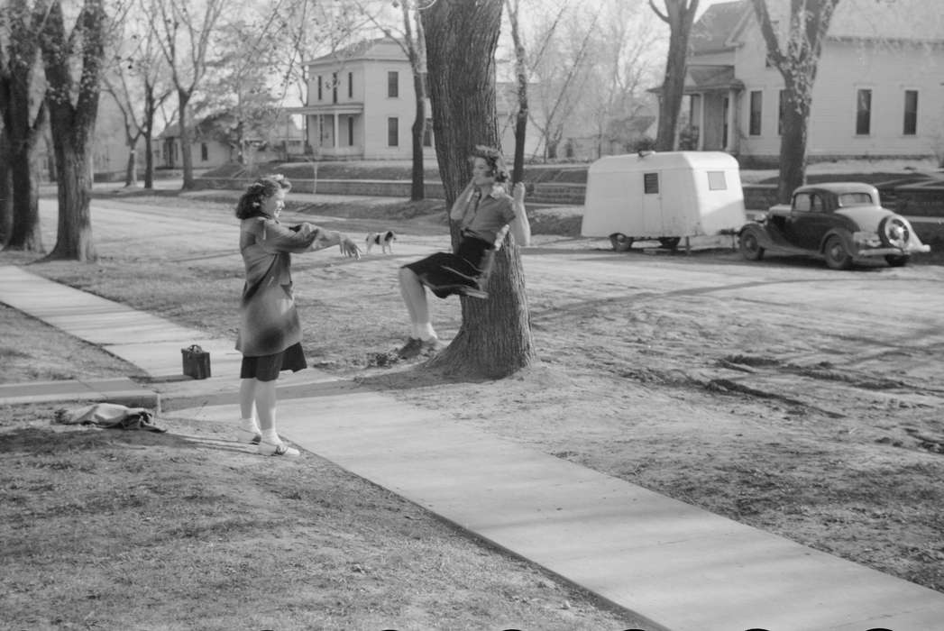 dog, history of Iowa, Library of Congress, bag, Iowa, girl, Cities and Towns, swing, fun, play, Children, girls, Iowa History, Leisure, playing