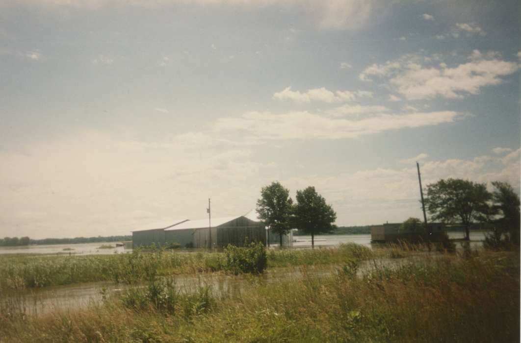Floods, history of Iowa, Iowa History, Blanchard, Lois, shed, field, grass, sky, Wever, IA, Iowa, cloud