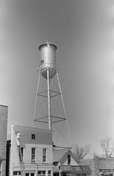 watertower, history of Iowa, Library of Congress, storefront, water tank, Main Streets & Town Squares, Iowa, Cities and Towns, Iowa History, water tower