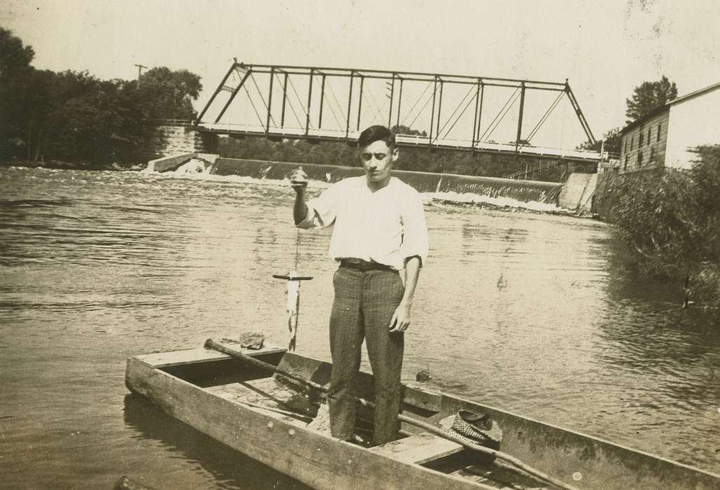 catfish, bridge, history of Iowa, Anamosa, IA, Iowa History, Lakes, Rivers, and Streams, fish, fishing, Iowa, Outdoor Recreation, boat, Hatcher, Cecilia, Portraits - Individual