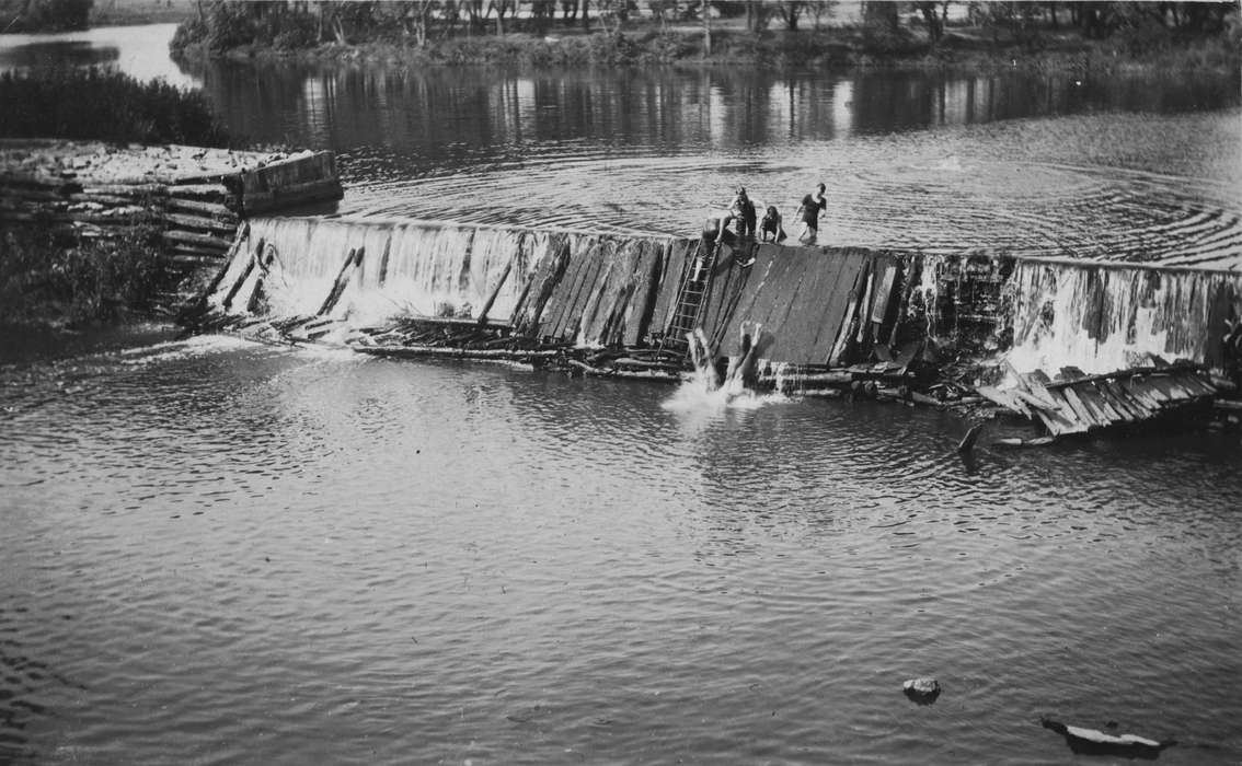 history of Iowa, Iowa History, swimmers, Lakes, Rivers, and Streams, Fairbank, IA, Iowa, King, Tom and Kay, Outdoor Recreation, correct date needed, dam