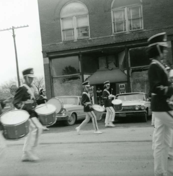 high school, drums, Iowa, Fairs and Festivals, Schools and Education, drum, Schrodt, Evelyn, Cities and Towns, marching band, history of Iowa, Main Streets & Town Squares, Iowa History, Murray, IA