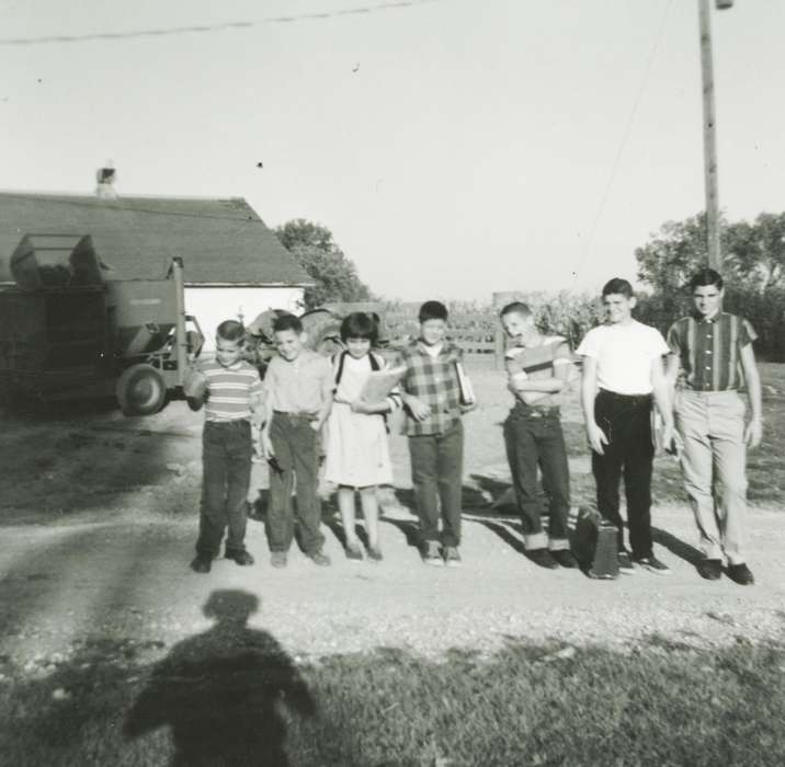 Portraits - Group, school bus, history of Iowa, Iowa History, Adam, Andrew, Iowa, Schools and Education, Richland, IA, Children