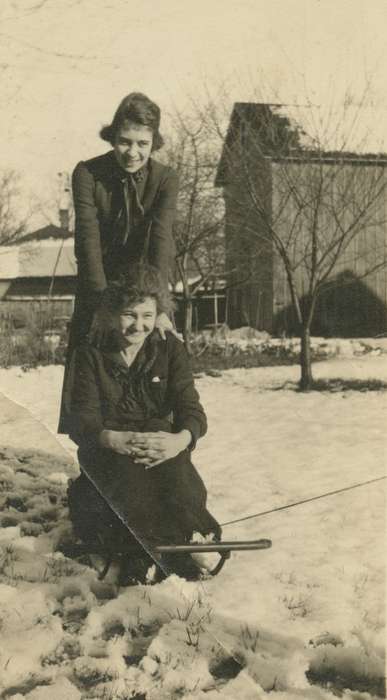 Portraits - Group, sled, history of Iowa, Iowa History, Winter, sledding, Knoxville, IA, Iowa, Leisure, Anderson, Lydia