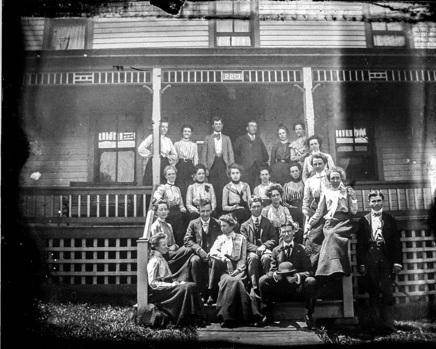 Portraits - Group, history of Iowa, Iowa History, IA, Anamosa Library & Learning Center, Iowa, porch, house
