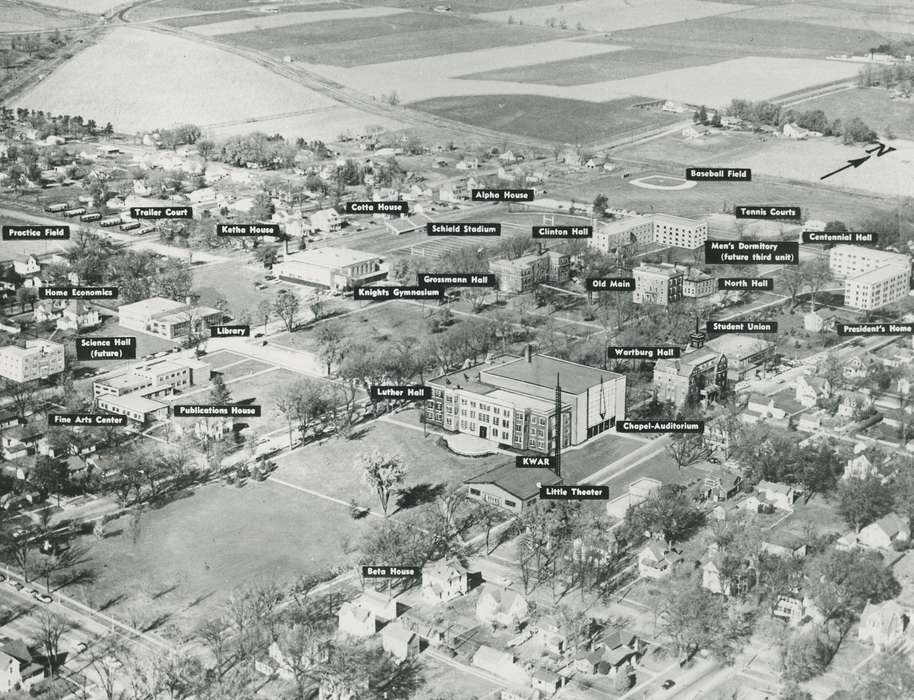 history of Iowa, Iowa History, Waverly, IA, Aerial Shots, Iowa, Schools and Education, correct date needed, Waverly Public Library, wartburg college, campus
