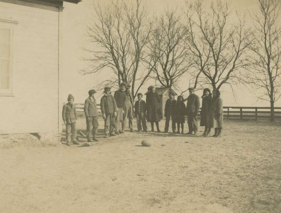 Portraits - Group, one room school-house, Iowa, Hardin County, IA, Cook, Mavis, Schools and Education, Children, football, students, Sports, history of Iowa, Iowa History