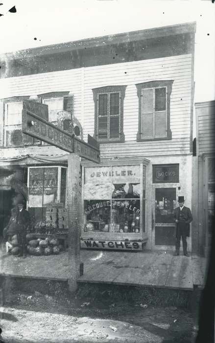 Main Streets & Town Squares, business owner, history of Iowa, Iowa History, storefront, Businesses and Factories, store, jewelry store, Waverly, IA, Iowa, jeweler, Cities and Towns, small business, Waverly Public Library, top hat, Portraits - Individual