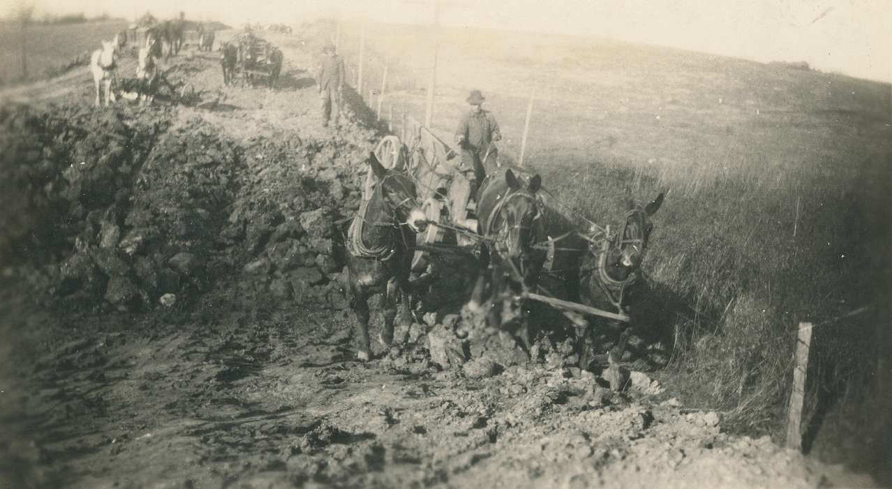 men, history of Iowa, Iowa History, mire, highway, horse and buggy, Animals, muddy, Waverly, IA, Iowa, Waverly Public Library