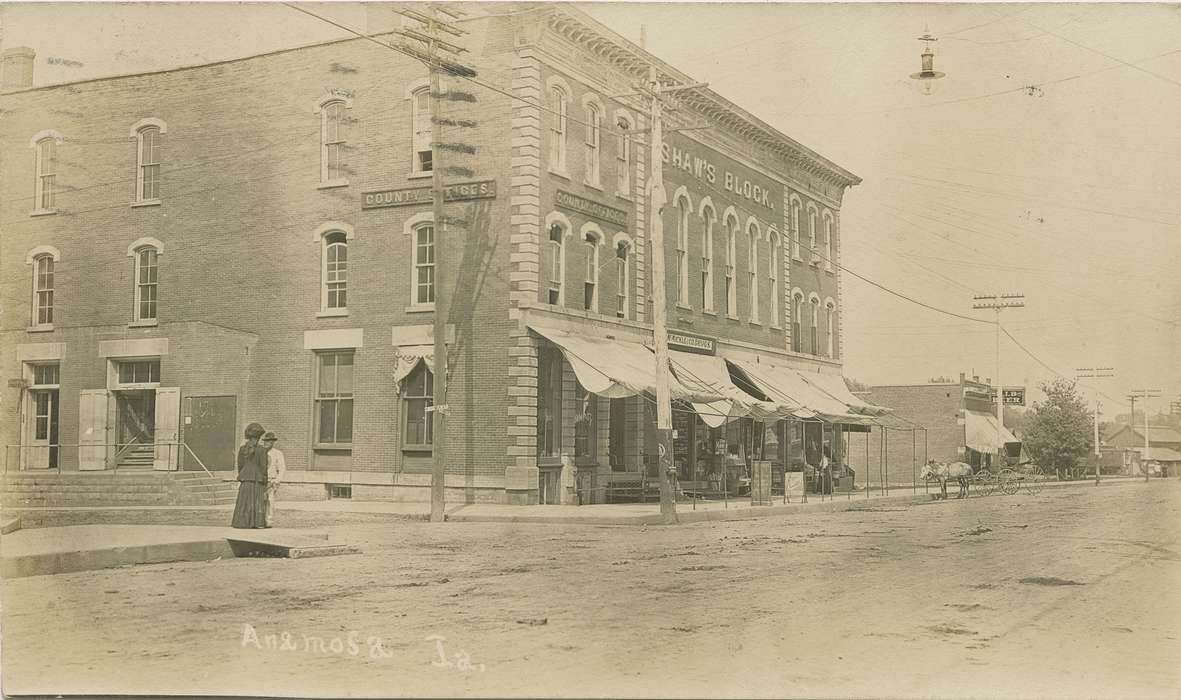 Main Streets & Town Squares, history of Iowa, Iowa History, horse, store, dirt road, dirt street, Iowa, Cities and Towns, Anamosa, IA, shop, street, Hatcher, Cecilia