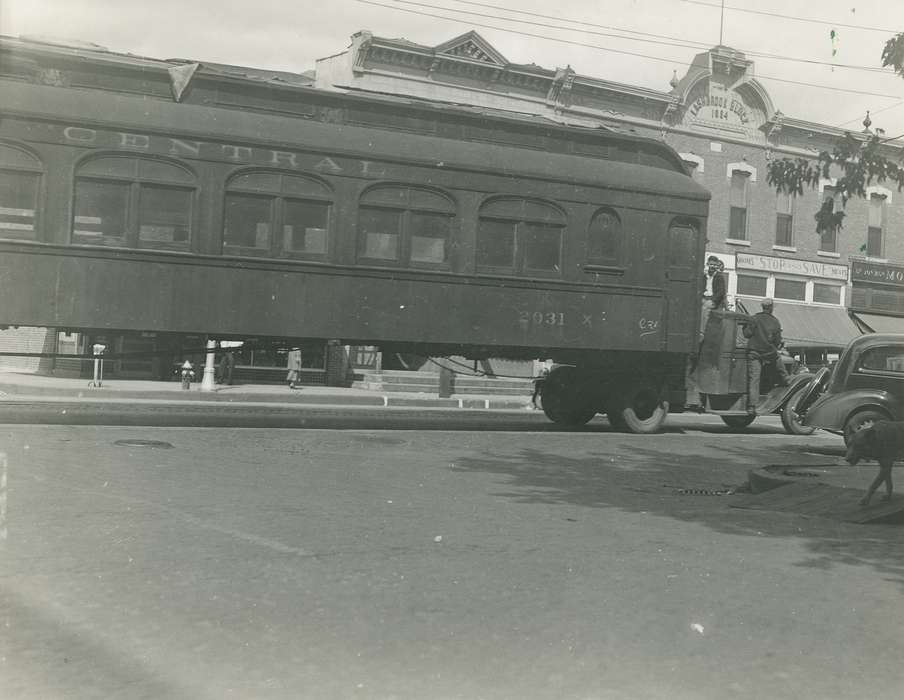 Main Streets & Town Squares, history of Iowa, Iowa History, Motorized Vehicles, train cars, Waverly, IA, Iowa, Cities and Towns, train, Waverly Public Library, Labor and Occupations
