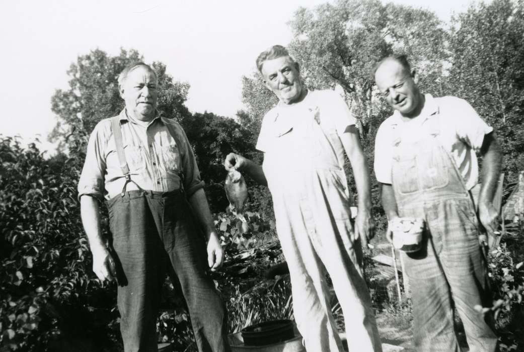 Pettit, Gene, Portraits - Group, Iowa History, Iowa, IA, overalls, Outdoor Recreation, history of Iowa, fish