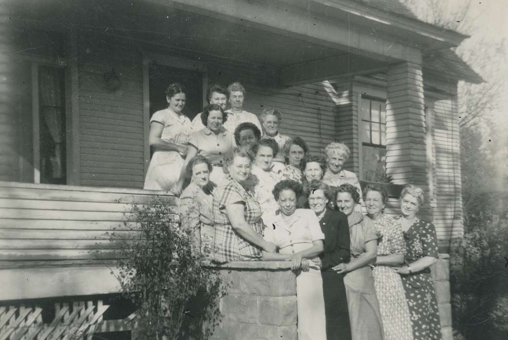 Portraits - Group, women's club, Iowa History, Iowa, old people, IA, vanburen co. iowa, history of Iowa, porch, women, Homes, farm, "help your neighbor" club, Spilman, Jessie Cudworth