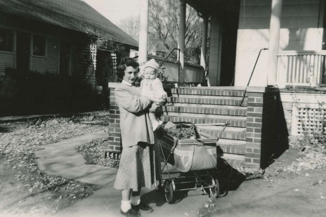Portraits - Group, history of Iowa, Iowa History, Families, stroller, Iowa, Herndon, IA, porch, Bergmann, Elizabeth, Children, baby
