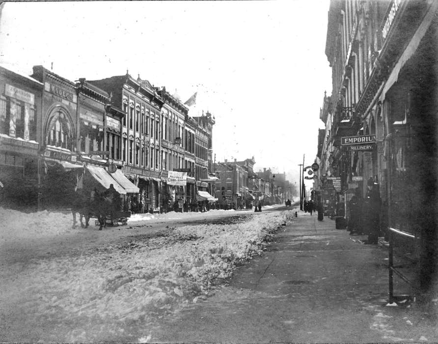 Iowa, emporium, Ottumwa, IA, Animals, dirt street, horse, Lemberger, LeAnn, Cities and Towns, Businesses and Factories, Winter, history of Iowa, snow, Main Streets & Town Squares, Iowa History