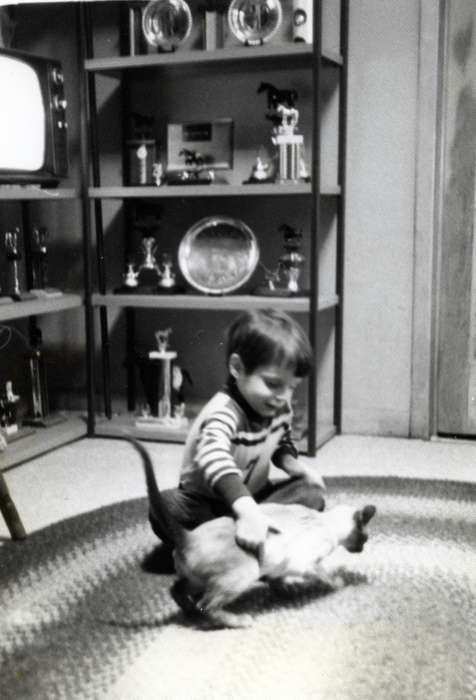 cat, history of Iowa, Iowa History, trophy, Animals, pet, Iowa, boy, Olsson, Ann and Jons, Waterloo, IA, Children