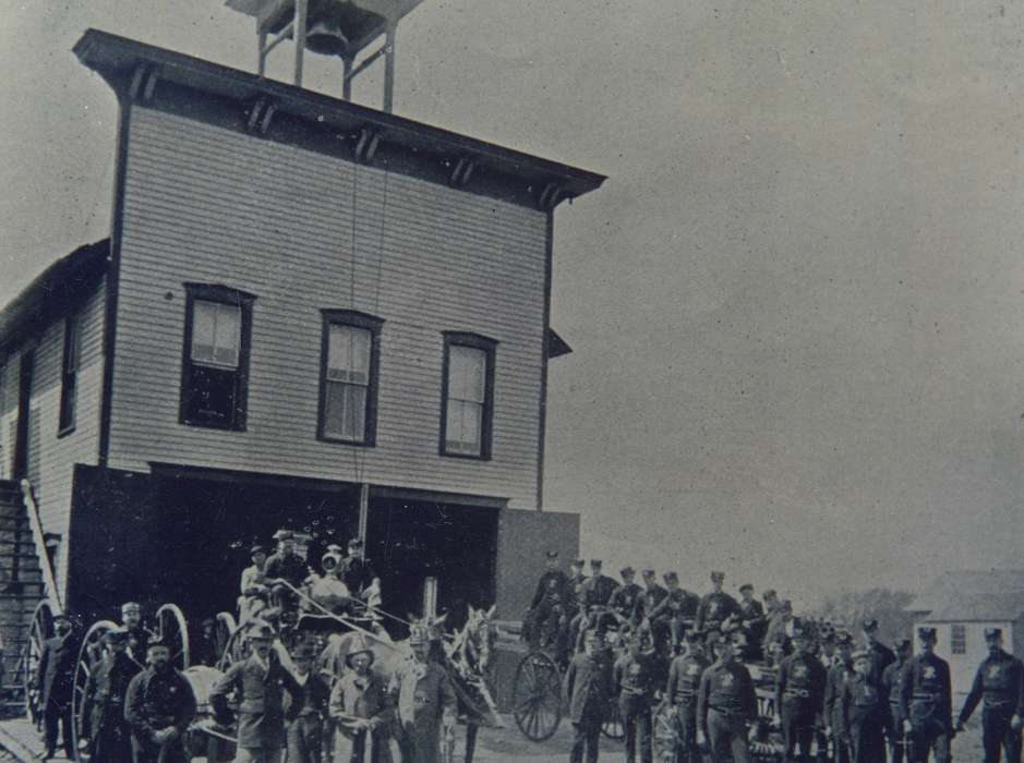 Portraits - Group, Main Streets & Town Squares, fire department, history of Iowa, Iowa History, Civic Engagement, firehouse, Iowa, Cities and Towns, correct date needed, Waverly Public Library, Labor and Occupations