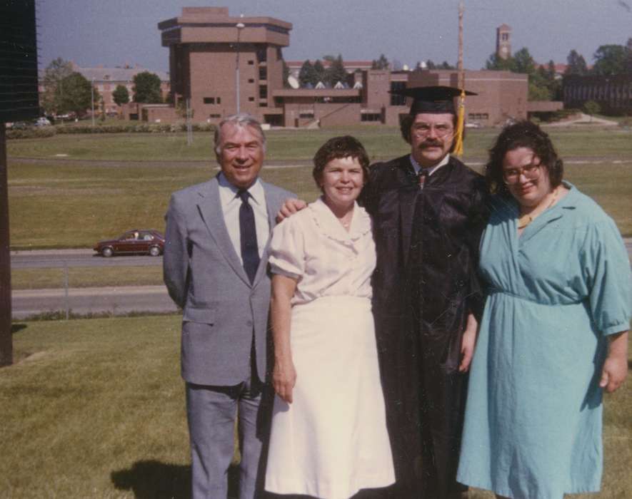 Portraits - Group, Cedar Falls, IA, campanile, history of Iowa, Iowa History, uni, woman, schindler, man, graduation, Iowa, Schools and Education, Bergmann, Elizabeth, university of northern iowa, suit