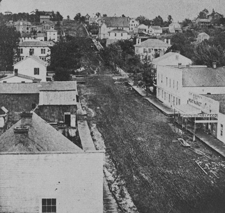 Iowa, Businesses and Factories, hill, Main Streets & Town Squares, store, dirt road, Lemberger, LeAnn, Cities and Towns, Ottumwa, IA, history of Iowa, meat market, Iowa History