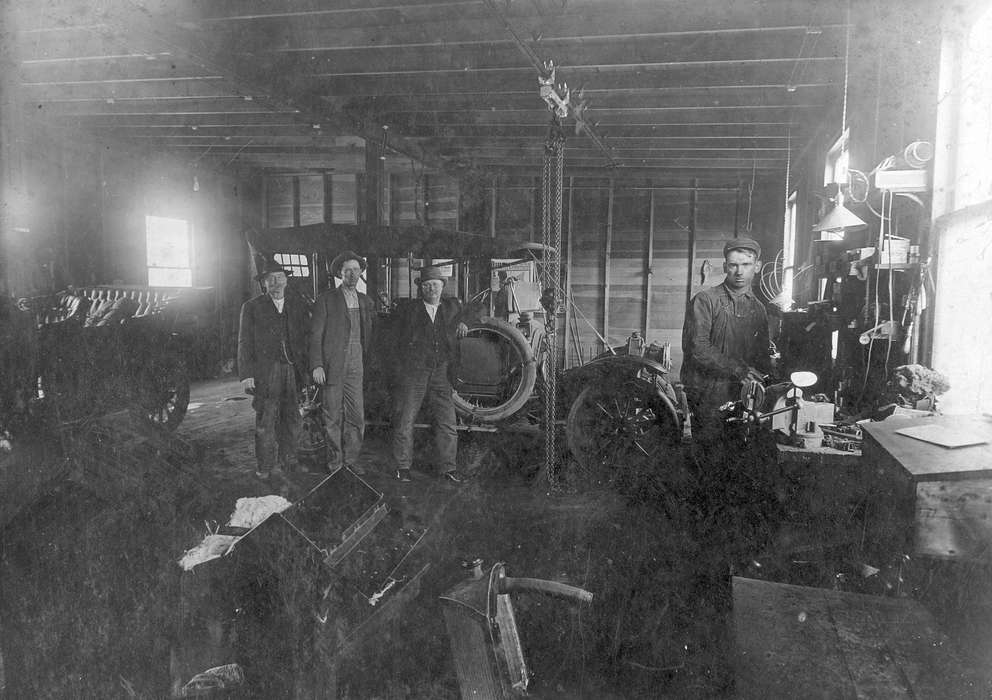 history of Iowa, Iowa History, Businesses and Factories, car, mechanic, Iowa, tire, Scherrman, Pearl, Farley, IA, Labor and Occupations
