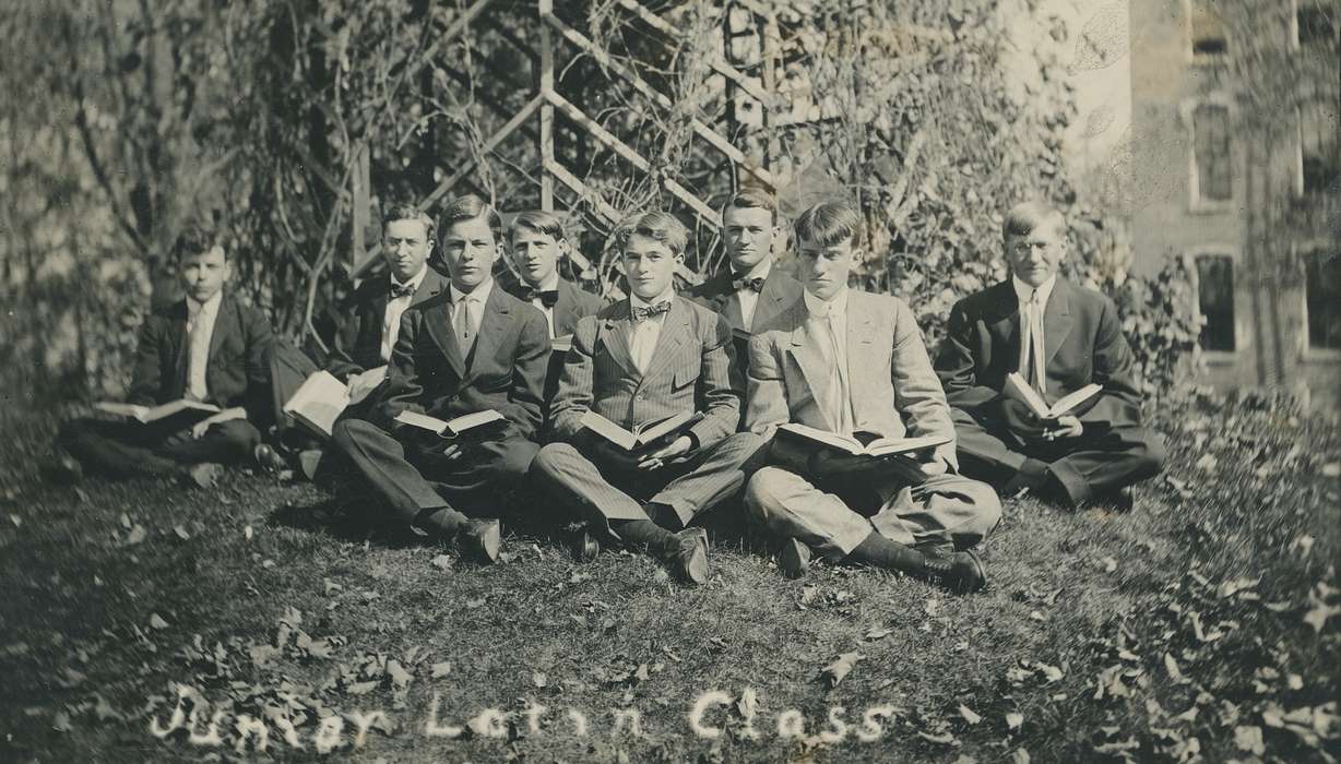 Portraits - Group, correct date needed, Iowa, wartburg seminary, crossed legs, Schools and Education, Children, Meyer, Sarah, history of Iowa, students, book, bow tie, Waverly, IA, Iowa History