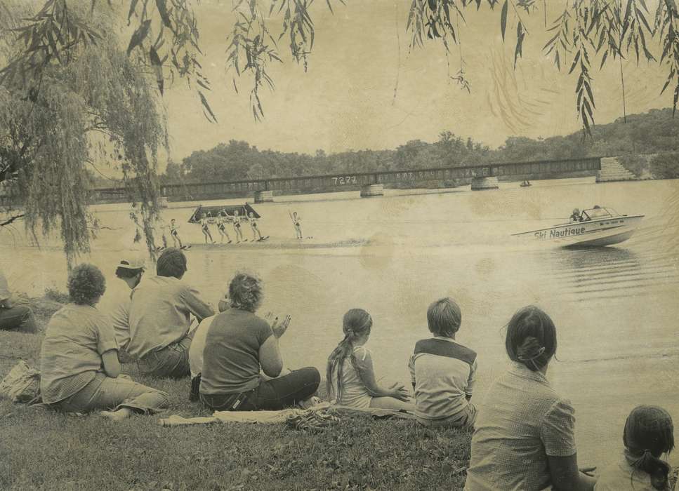 Children, water skiing, history of Iowa, Entertainment, water ski, Waverly Public Library, Waverly, IA, Iowa, river, cedar river, Iowa History, correct date needed, Lakes, Rivers, and Streams, bridge