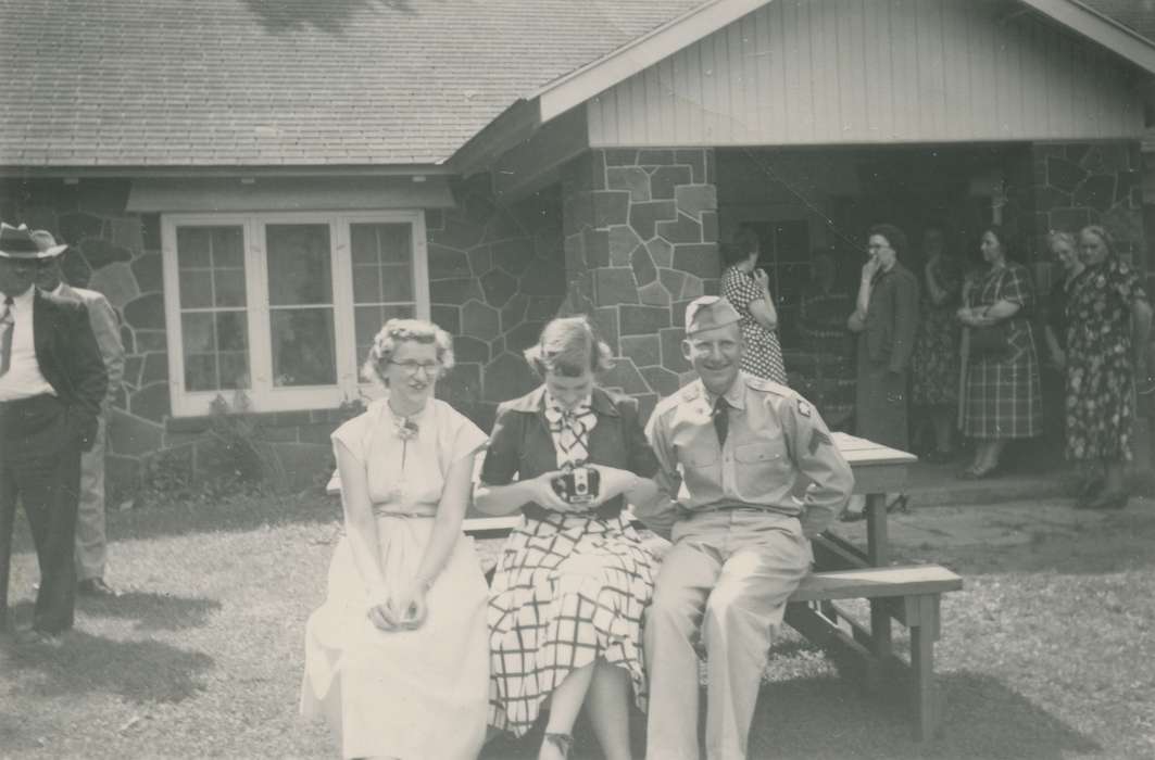 Portraits - Group, Military and Veterans, history of Iowa, Iowa History, Cook, Mavis, picnic table, Iowa, Weddings, camera, Hubbard, IA