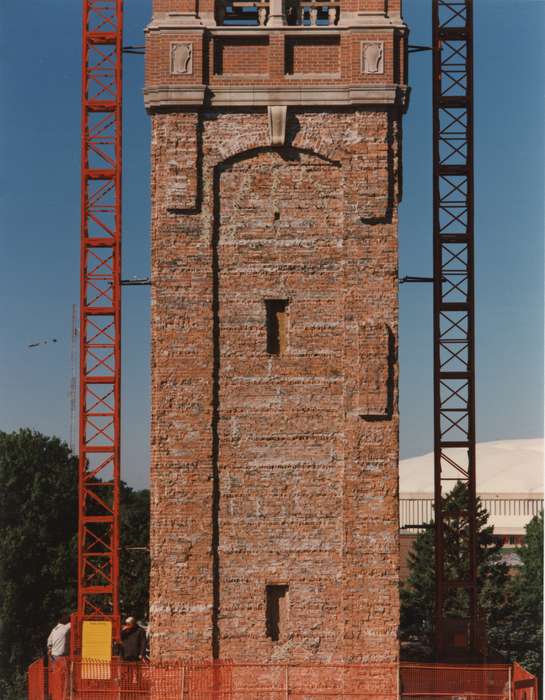 campanile, Iowa History, Iowa, Schools and Education, university of northern iowa, scaffolding, Labor and Occupations, uni, construction crew, history of Iowa, UNI Special Collections & University Archives, Cedar Falls, IA, construction